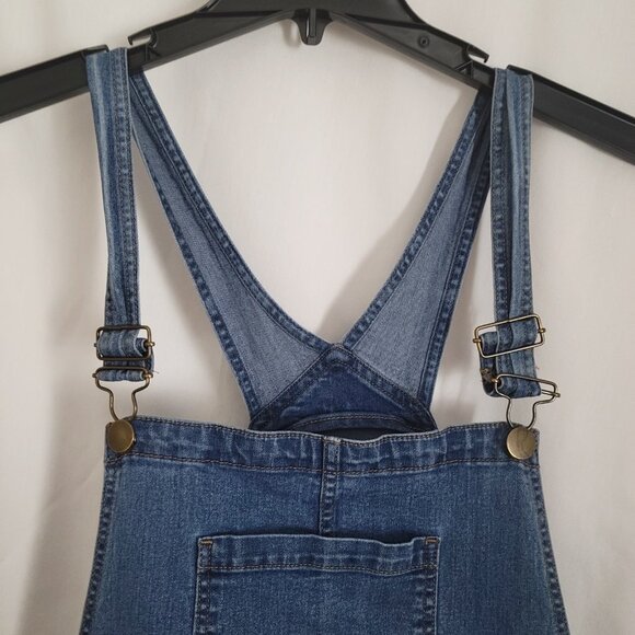 A Glow Maternity Straight Leg Bib Overalls Denim Jeans Blue Distressed Large Adj - Picture 3 of 14